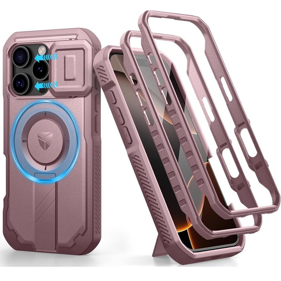 Armored case for iPhone 16 Pro, Dexnor CamProtect MagSafe, pink (Two frames)