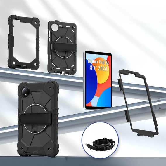 Children's case for Xiaomi Redmi Pad SE 8.7", armored with strap, black