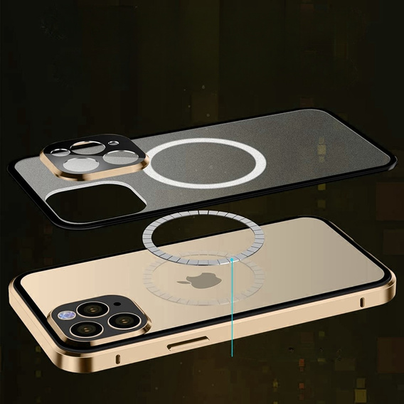 Magnetic Dual Glass MagSafe case for iPhone 14 Pro, gold