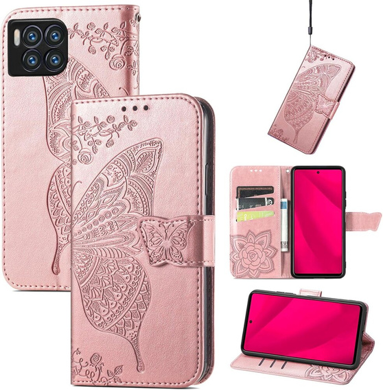 Flip case for T Phone 2 Pro 5G, Butterfly, pink rose gold
