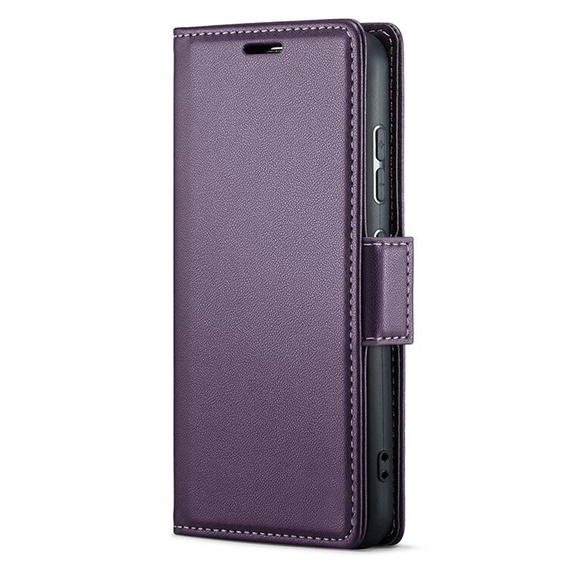 Case for Samsung Galaxy S25 Edge, ERBORD Glossy Litchi, wallet with flap, purple