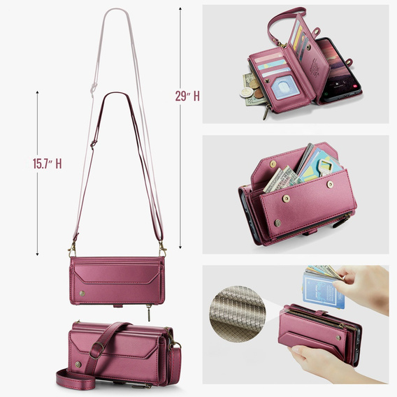 Flap case for Samsung Galaxy A17 5G, wallet case with lock and straps - red