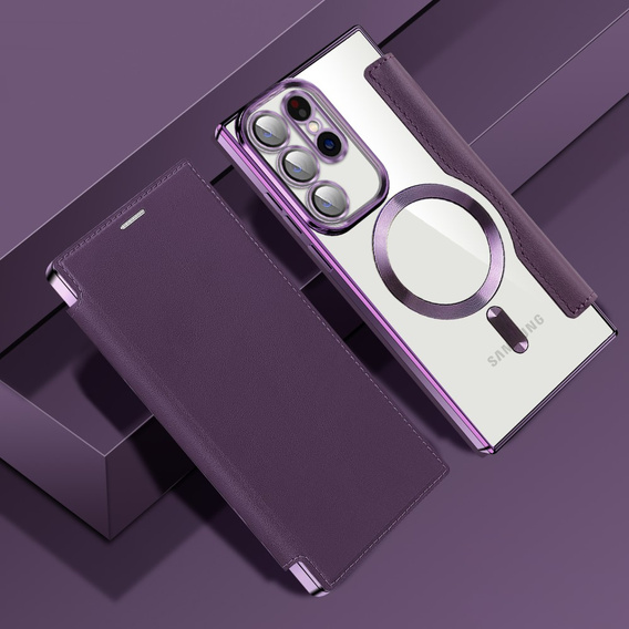 Flip case for Samsung Galaxy S23 Ultra, RFID Wallet MagSafe CamShield, purple