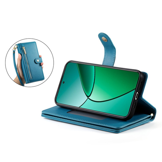 Flip case for Realme 14 Pro 5G, Wallet Zipper Pocket, blue
