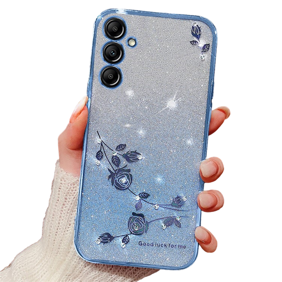 Case for Samsung Galaxy A25 5G, Glitter Flower, blue