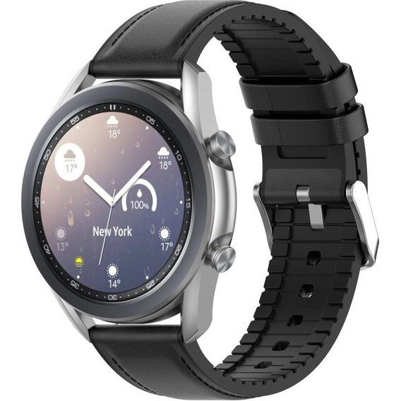 22mm Genuine Leather Coated Silicone Watch Band - Black