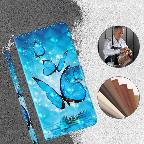 Flip case for Oppo A17, Wallet Light Spots Decor Butterfly, blue