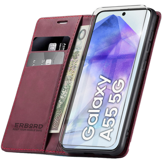 Case for Samsung Galaxy A55, ERBORD Vintage, red + Screen Glass