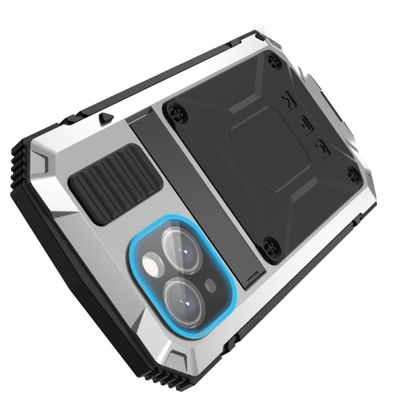 Case for iPhone 15, R-JUST, armoured, silver / black