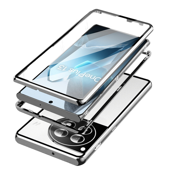 Case for OnePlus 13, Magnetic Dual Glass, silver