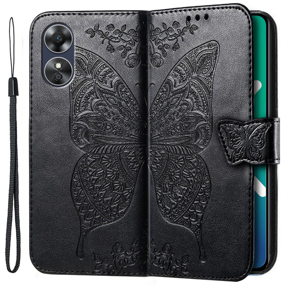 Flip case for Oppo A17, Butterfly, black