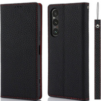 Flip case for Sony Xperia 1 V, Litchi Skin Grain, black