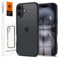 Spigen case for iPhone 16 Plus, Ultra Hybrid, black + 9H Tempered Glass
