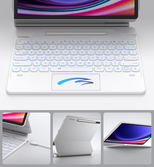 Keyboard case for Samsung Galaxy Tab S7+ / S7 FE / S9+ / S8+ / S9 FE+ / S10+, Dexnor Magnetic Keyboard Touchpad, white