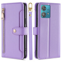 Flip case for Motorola Edge 40 Neo, Wallet Zipper Pocket, purple
