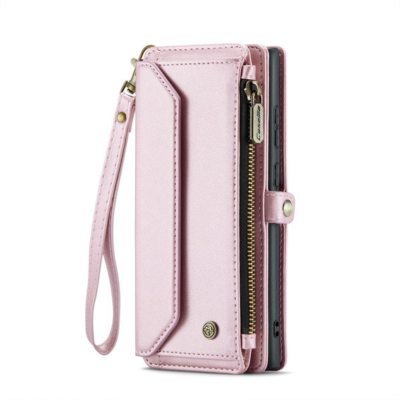 Case CASEME for Samsung Galaxy S25 Ultra, RFID Leather Wallet, with shoulder strap, pink
