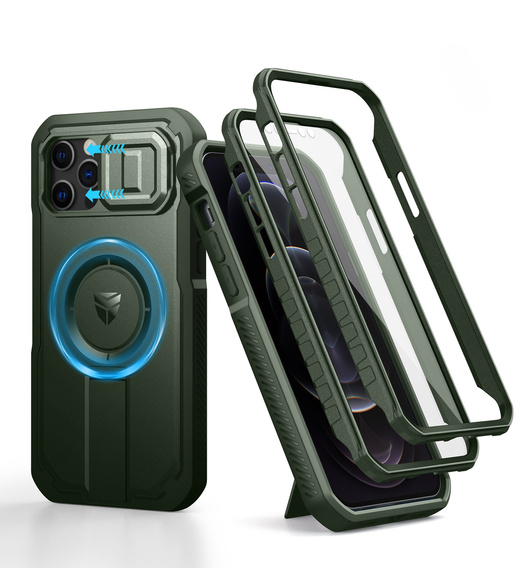 Armored case for iPhone 12 / iPhone 12 Pro, Dexnor CamProtect MagSafe, green (Two frames)