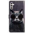 Flip case for Samsung Galaxy A25 5G, Wallet, Cat, black+ 9H glass