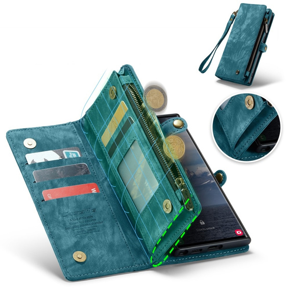 CASEME case for Samsung Galaxy S25 Ultra, Retro Leather Wallet, with strap, green