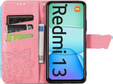 Flip case for Xiaomi Redmi 13, Butterfly, pink rose gold