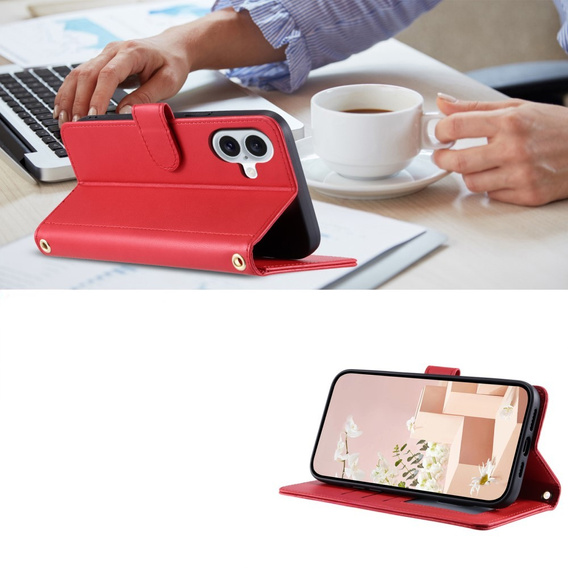 Flip case for iPhone 16, Rhombus Crossbody Leather, red
