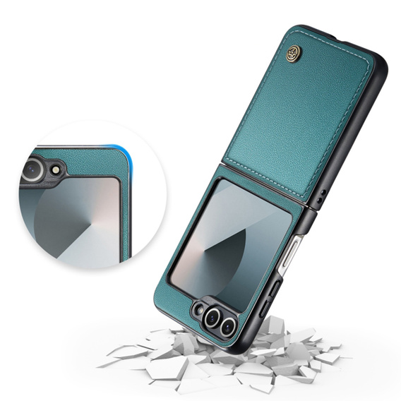 Case for Samsung Galaxy Z Flip7 FE / Z Flip6, CASEME Litchi Leather, green