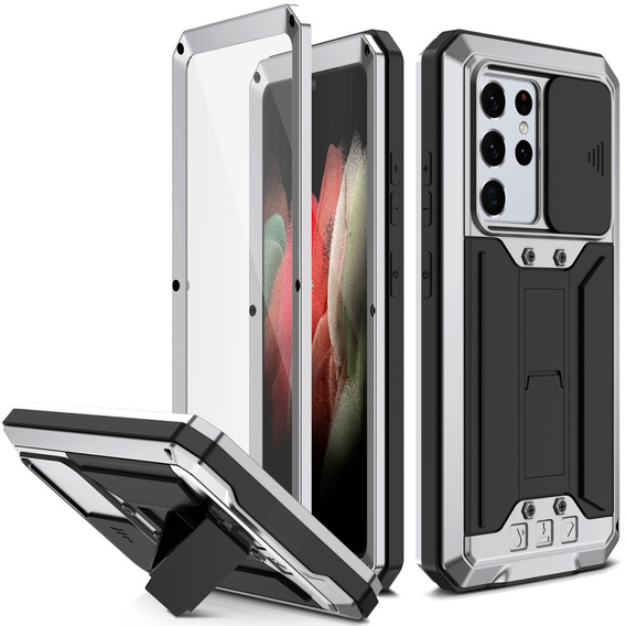 Case for Samsung Galaxy S21 Ultra, R-JUST CamShield Slide, armoured, silver / black