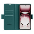 Case for Oppo Reno 12, ERBORD Glossy Litchi, wallet with flap, green