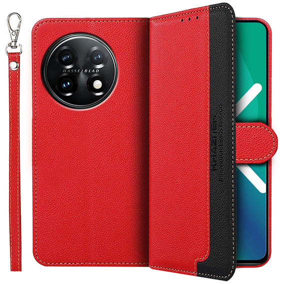 Flip case for OnePlus 11 5G, KHAZNEH RFID, Dual Color, red