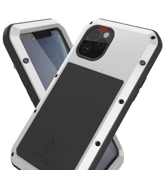 Love Mei Case for iPhone 11, armored with glass, silver