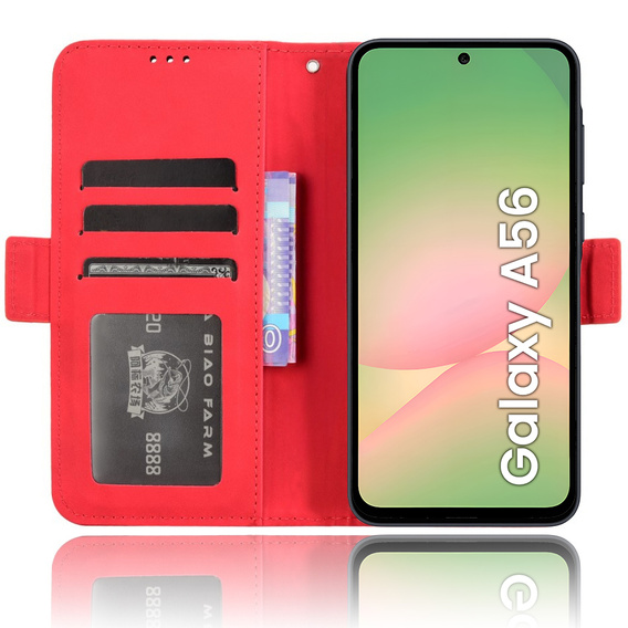 Flip case for Samsung Galaxy A56, Card Slot, red