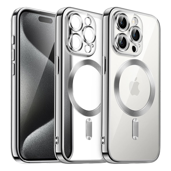Case for iPhone 15 Pro, Electro MagSafe, silver + Screen Glass