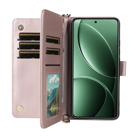 Crossbody Leather Wallet flip case for Xiaomi Poco F7 Pro / F7 Ultra, pink