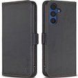 Flip case for Samsung Galaxy A15, BINFEN Wallet, black + 9H glass