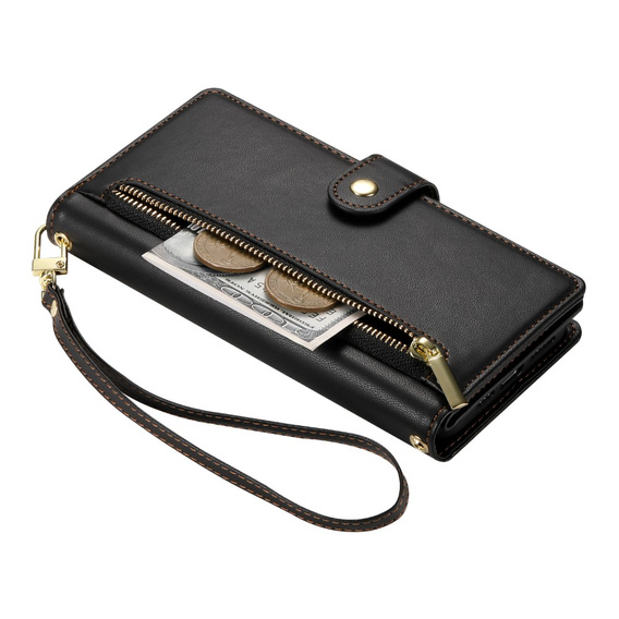 Flip case for iPhone 16 Plus, Wallet Zipper Pocket, black