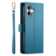 Flip case for iPhone 16, Wallet Zipper Pocket, blue