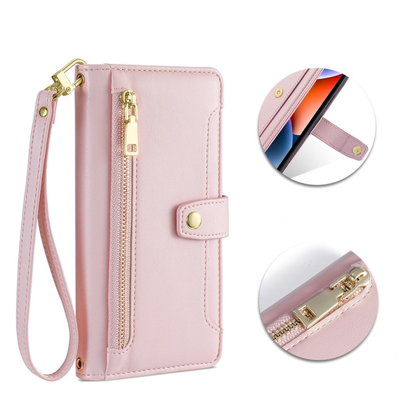Flip case for iPhone 14, Wallet Zipper Pocket, pink