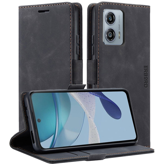 Case for Motorola Moto G53, ERBORD Vintage, wallet with flap, black