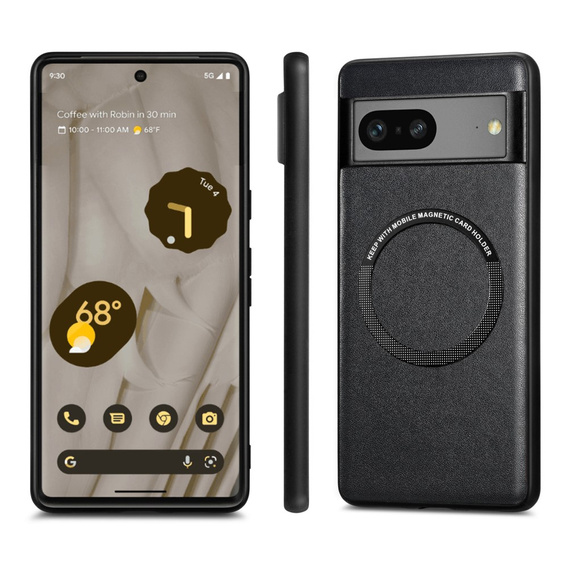 Case for Google Pixel 7A, Leather Hybrid MagSafe, black