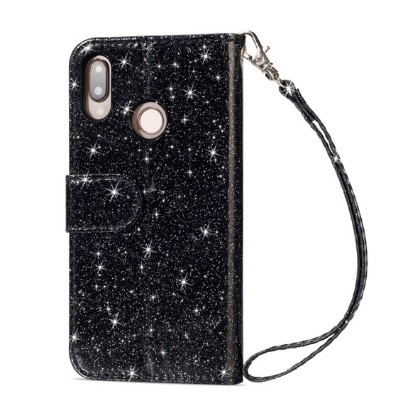Flip case for Huawei P20 Lite, Glitter Zipper Wallet, black