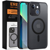 Case for iPhone 13, for MagSafe, ERBORD Matt Case, black + Screen Glass