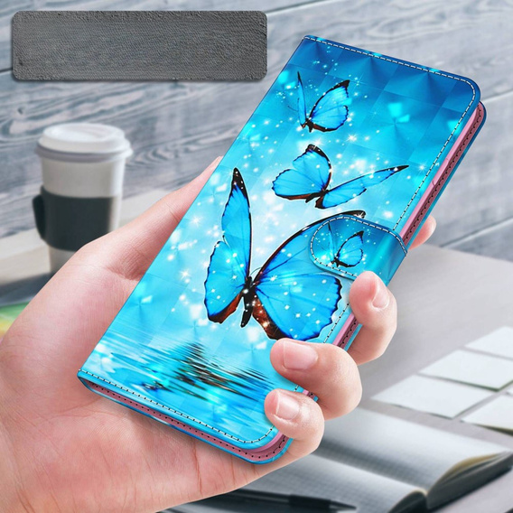 Flip case for Oppo A17, Wallet Light Spots Decor Butterfly, blue