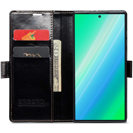 Flip case for Samsung Galaxy S23 Ultra, ERBORD Waxy Wallet, black