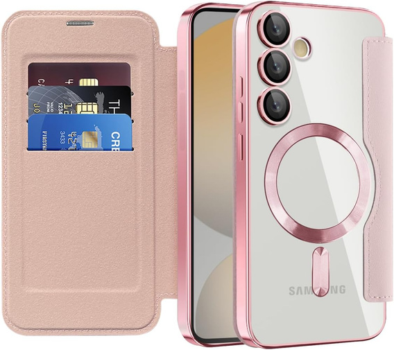 Flip case for Samsung Galaxy S25 FE, RFID Wallet MagSafe CamShield, pink
