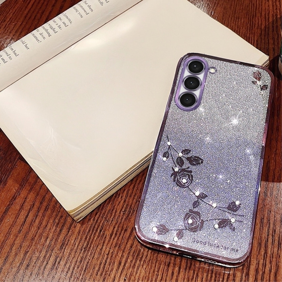Case for Samsung Galaxy S23+ Plus Glitter Flower, purple