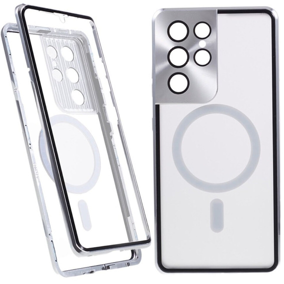 Magnetic Dual Glass MagSafe case for Samsung Galaxy S21 Ultra, silver