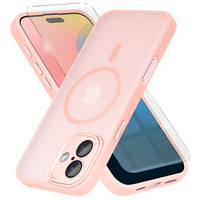 Case for iPhone 16 Plus, for MagSafe, ERBORD Matt Case, pink + Screen Glass