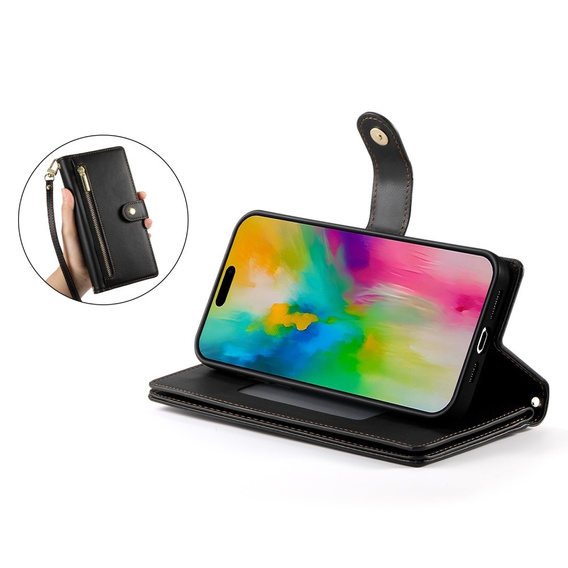Flip case for iPhone 16 Pro Max, Wallet Zipper Pocket, black