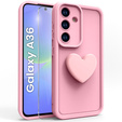Case for Samsung Galaxy A36, Silicone Heart, pink + 9H tempered glass