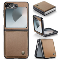 Case for Samsung Galaxy Z Flip7 FE / Z Flip6, CASEME Litchi Leather, brown